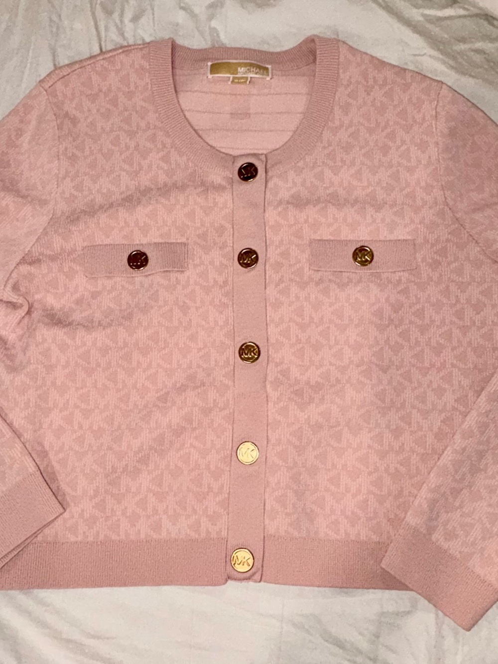 Michael Kors Blush Pink Logo-Button Knit Cardigan
